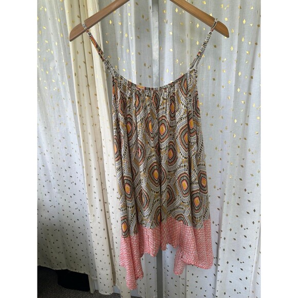 Umgee Bohemian Mix Print Semi Sheer Spaghetti Strap Swing Shark Bite Tank Top M - Picture 3 of 5